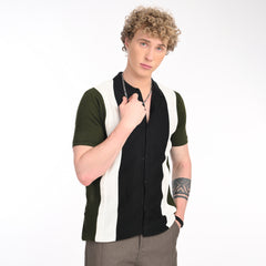 Contrast Vertical Stripe Half Sleeve Shirt