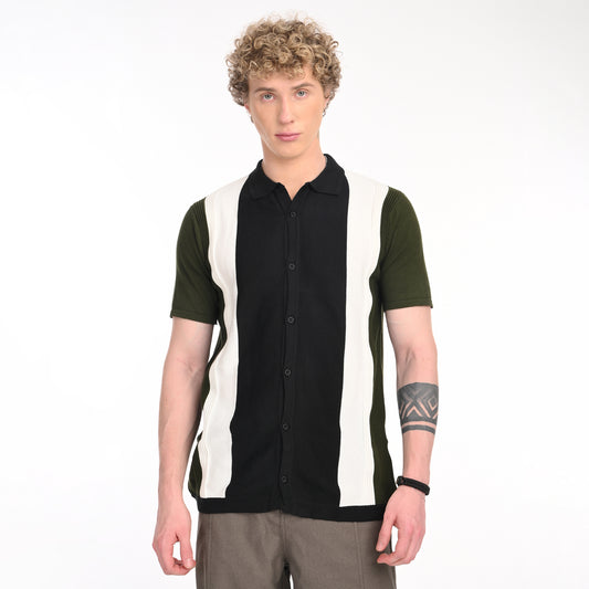Contrast Vertical Stripe Half Sleeve Shirt