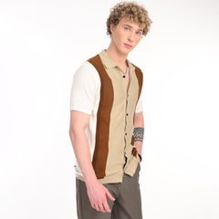 Contrast Vertical Stripe Half Sleeve Shirt