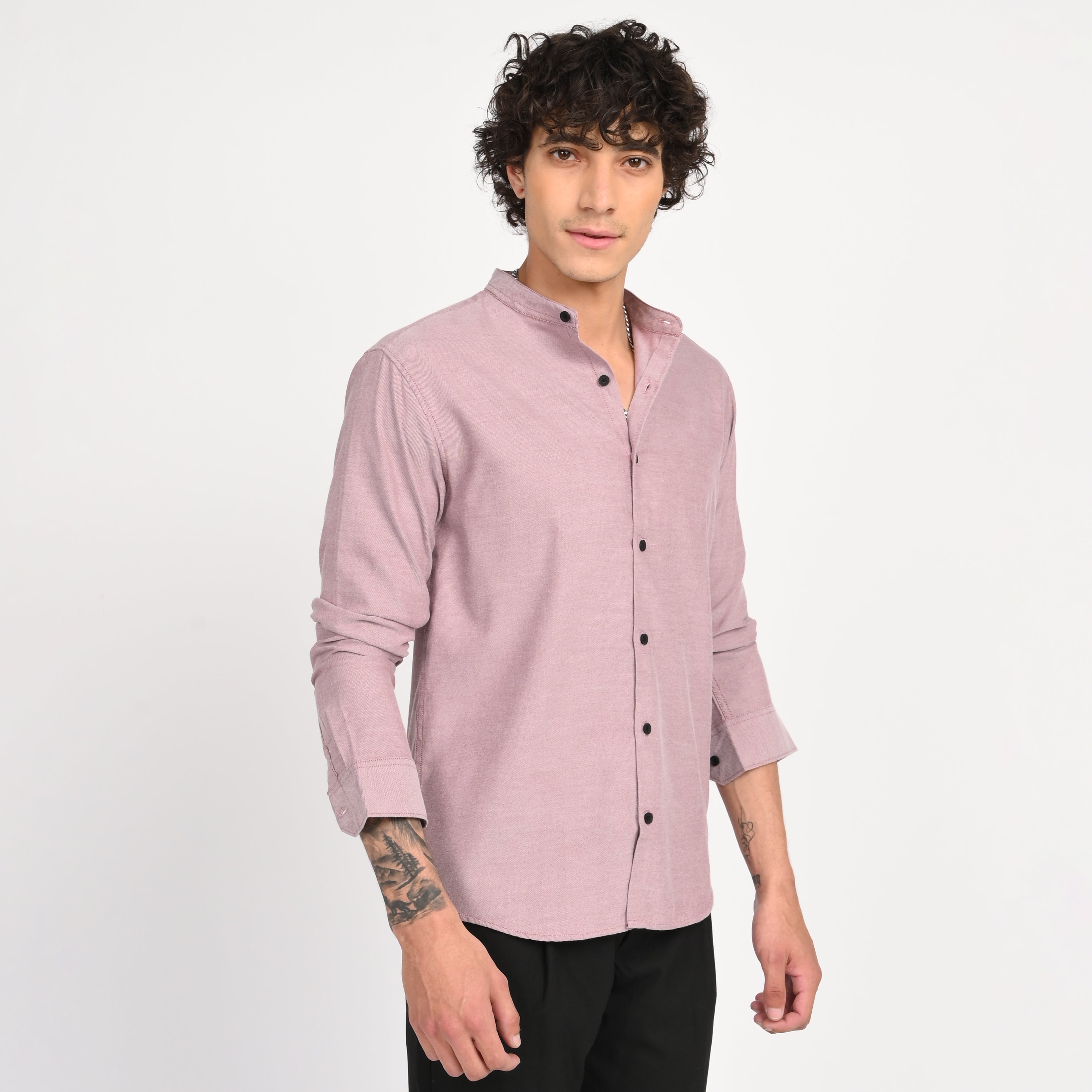 Mandarin Collar Plain Shirt - Snipes