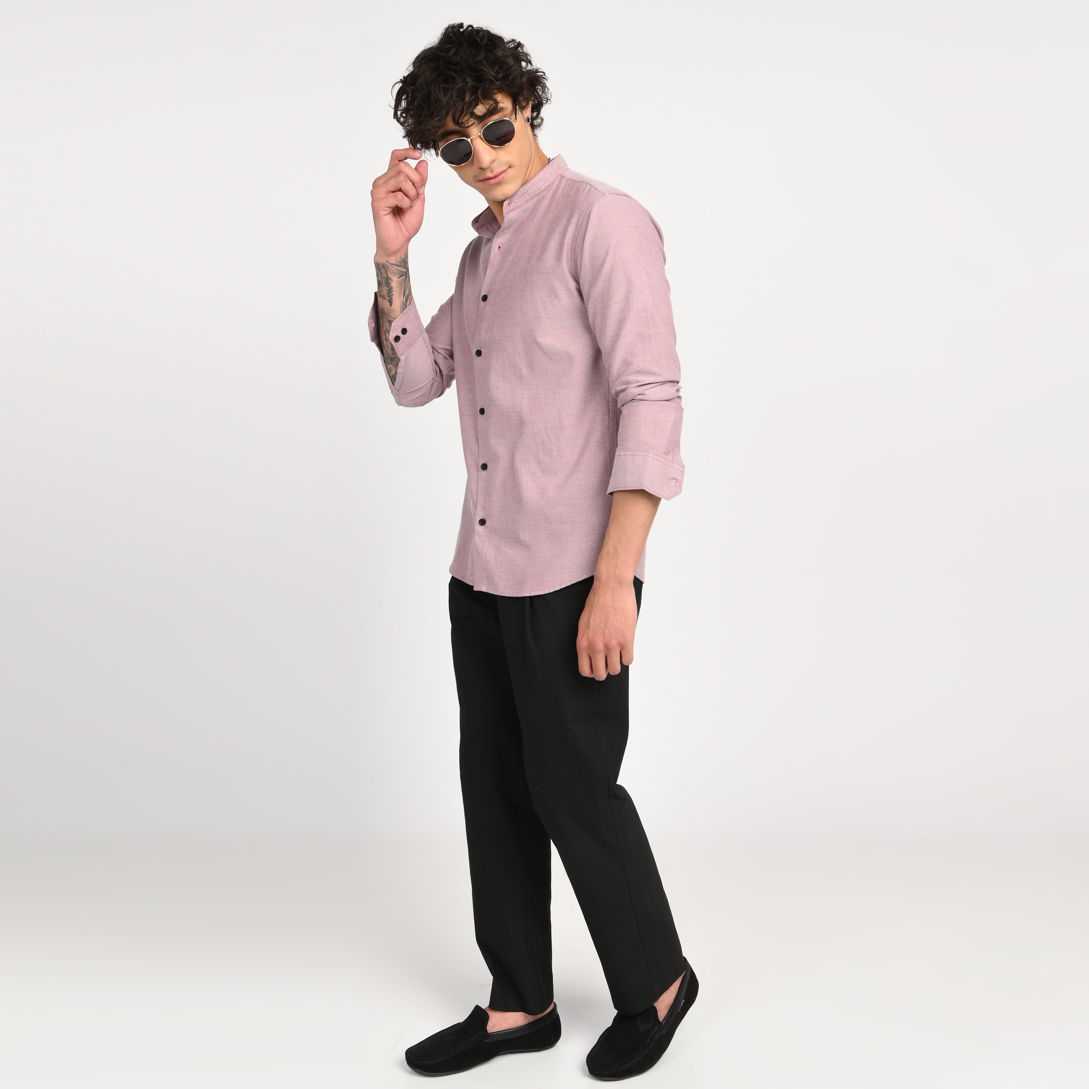 Mandarin Collar Plain Shirt - Snipes
