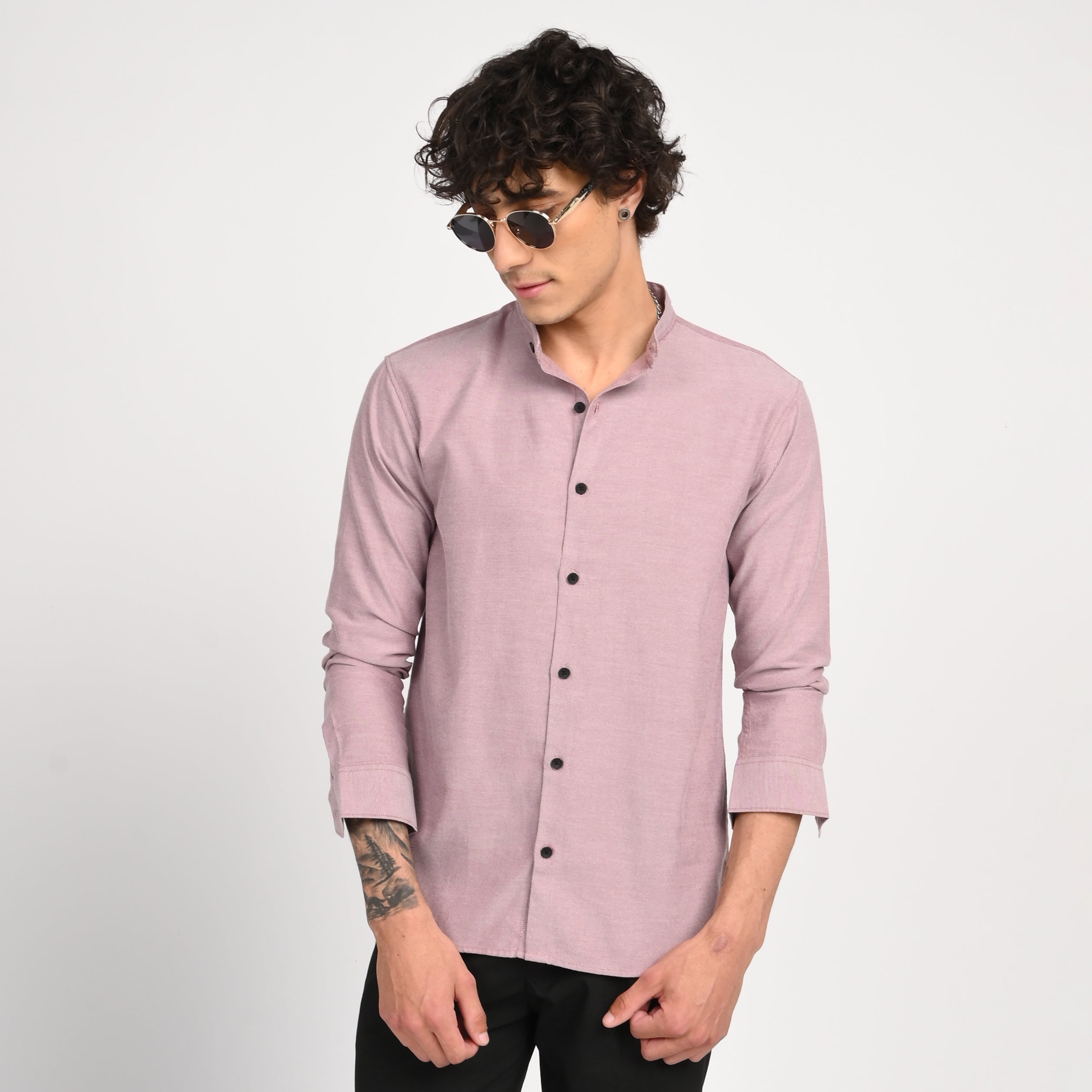 Mandarin Collar Plain Shirt - Snipes