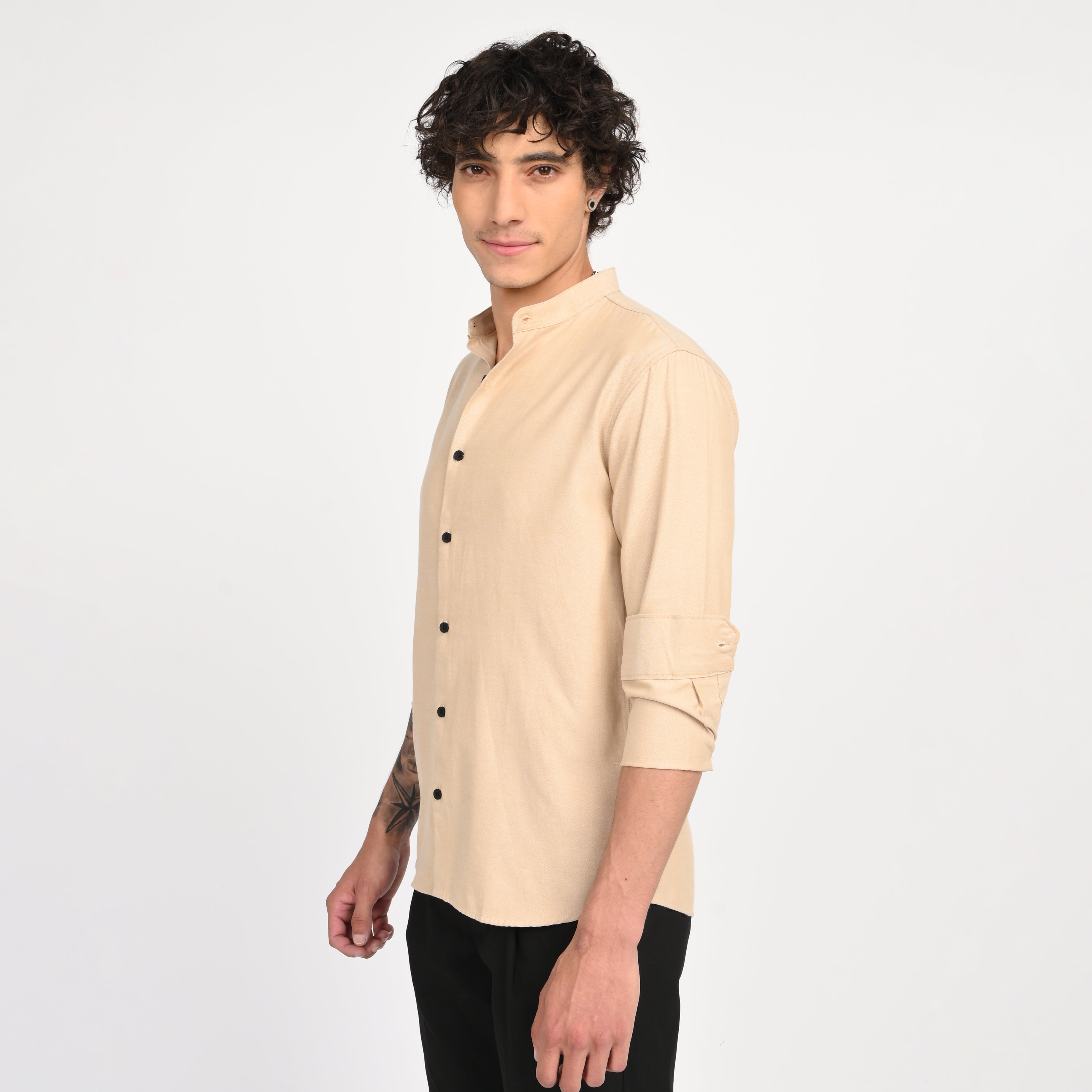 Mandarin Collar Plain Shirt - Snipes