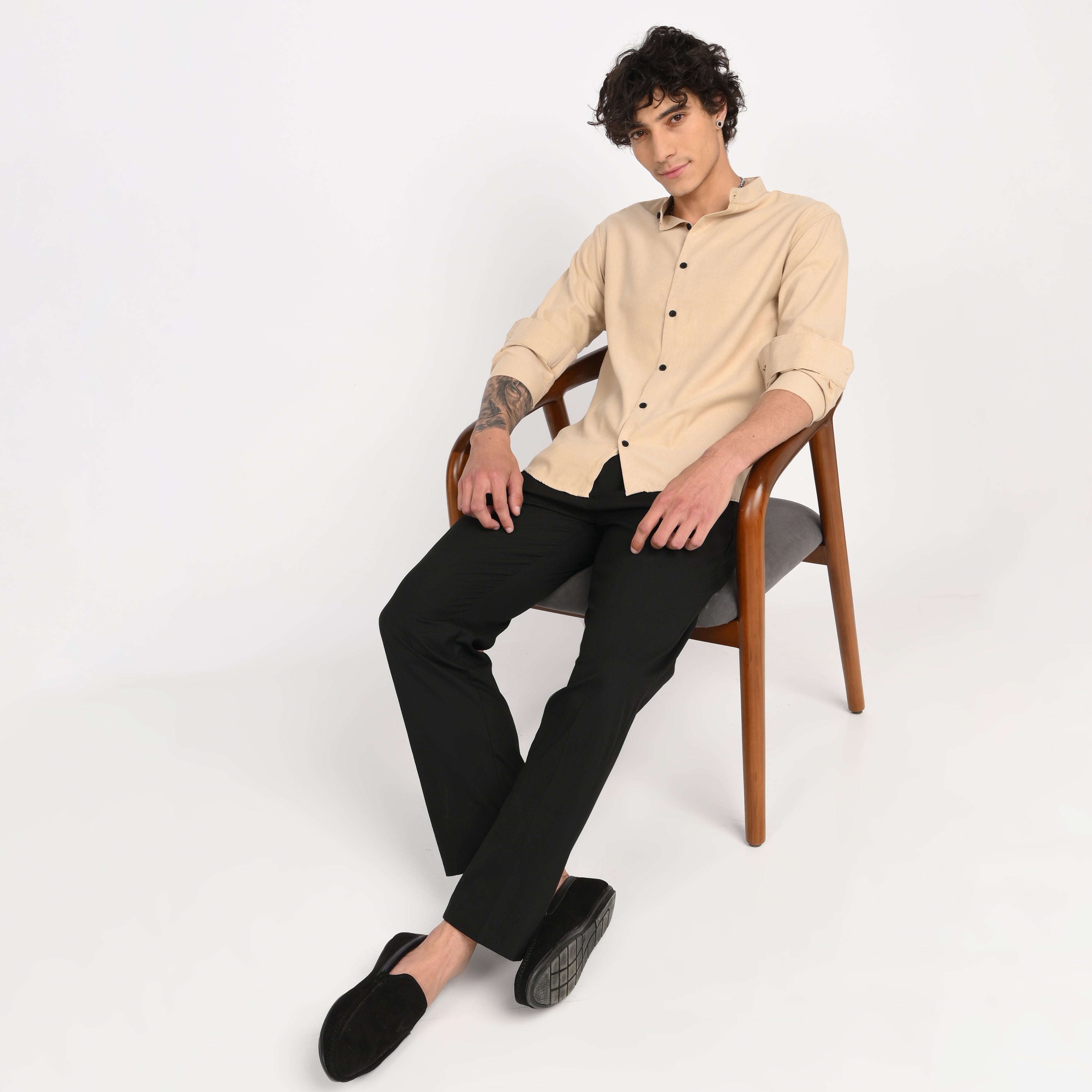 Mandarin Collar Plain Shirt - Snipes