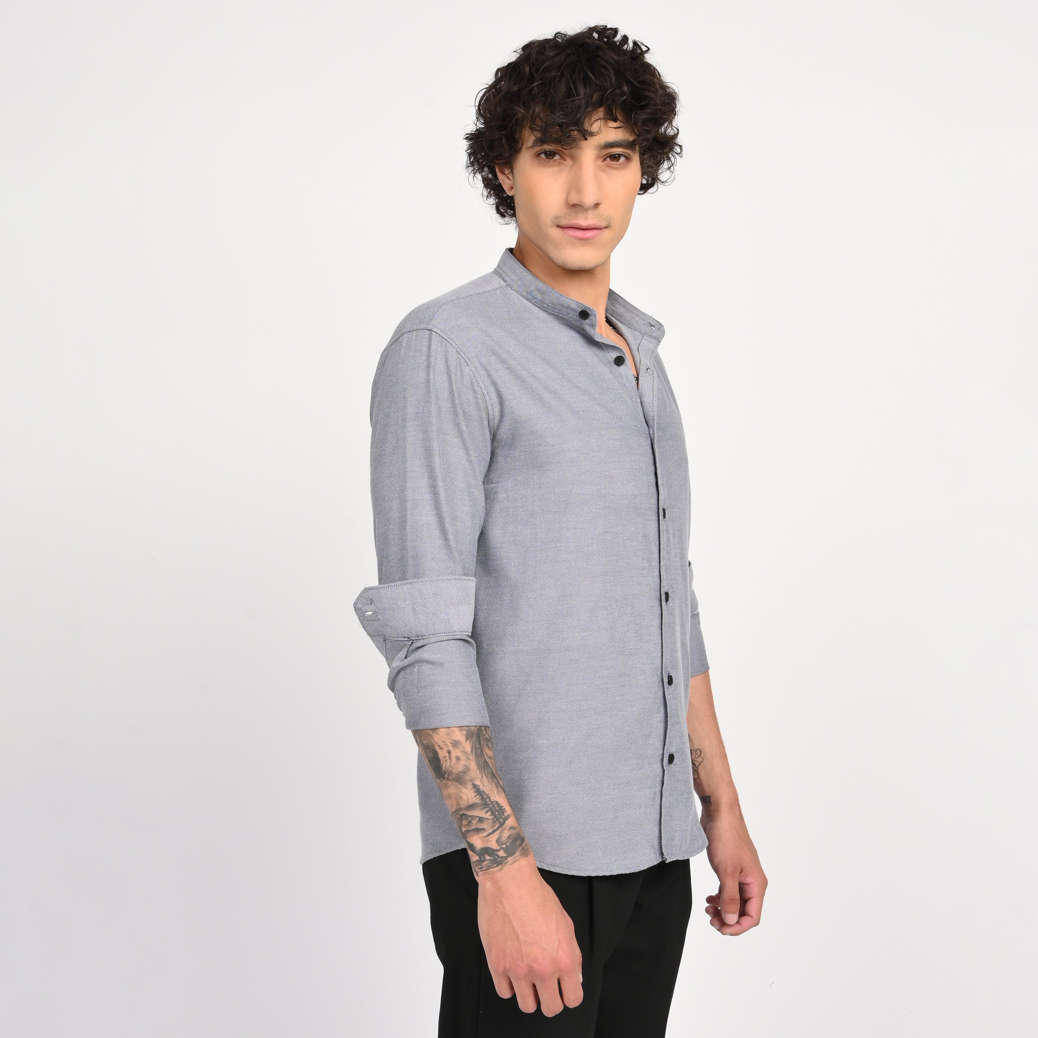 Mandarin Collar Plain Shirt - Snipes