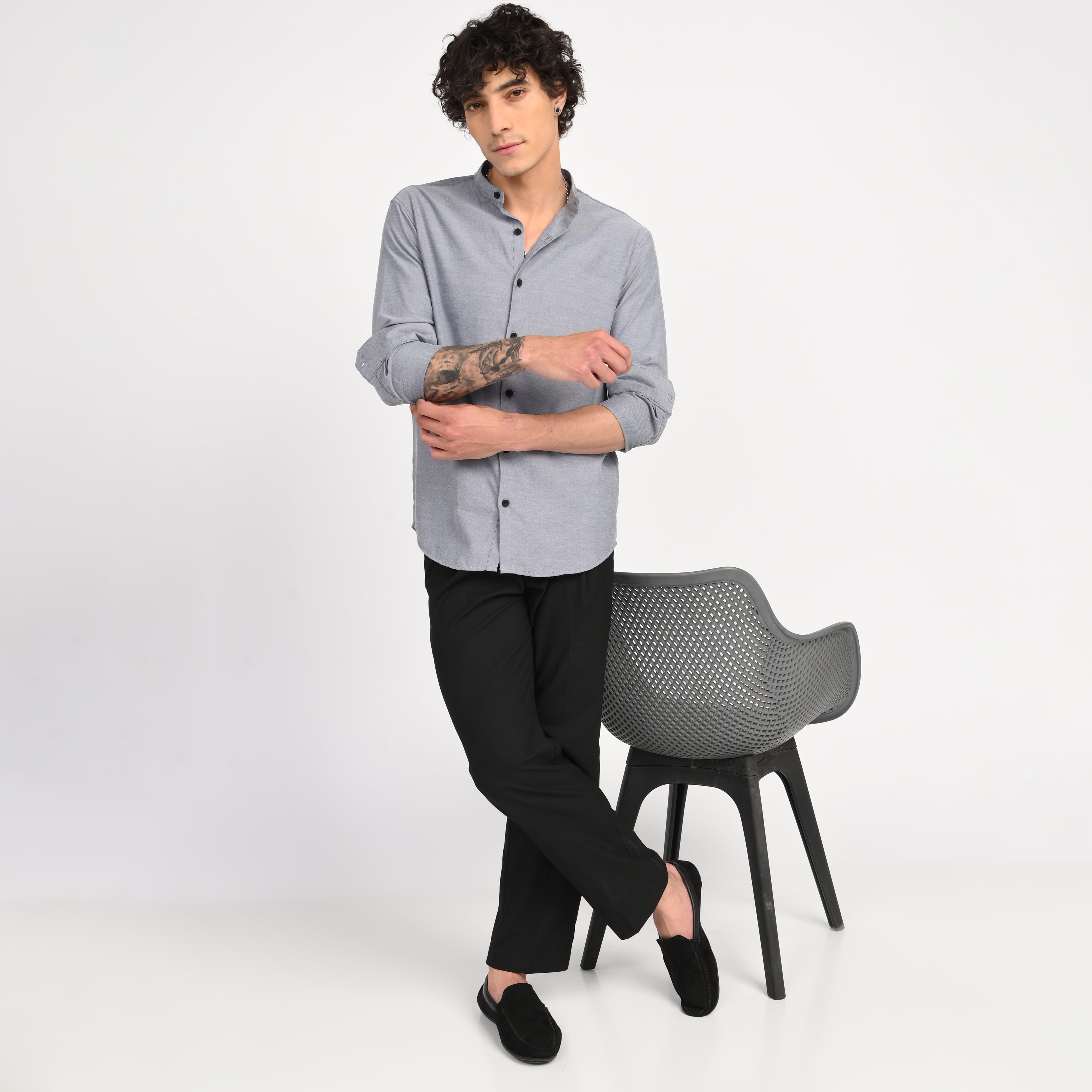 Mandarin Collar Plain Shirt - Snipes