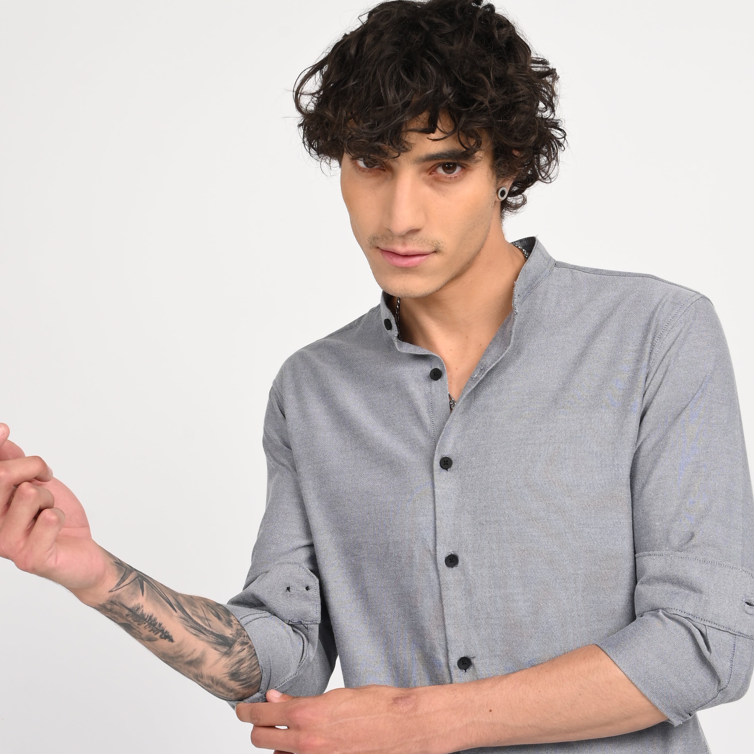 Mandarin Collar Plain Shirt - Snipes