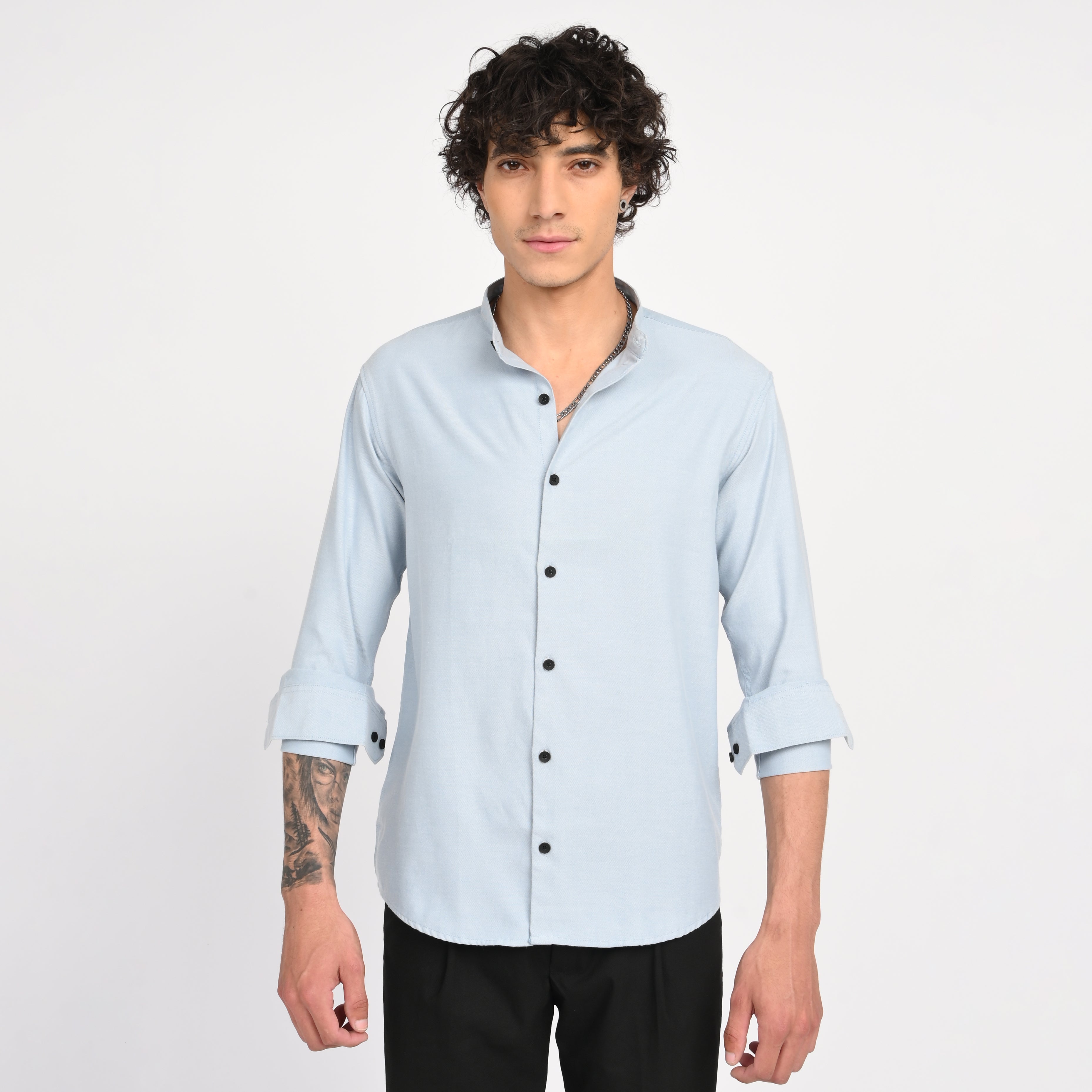 Mandarin Collar Plain Shirt - Snipes