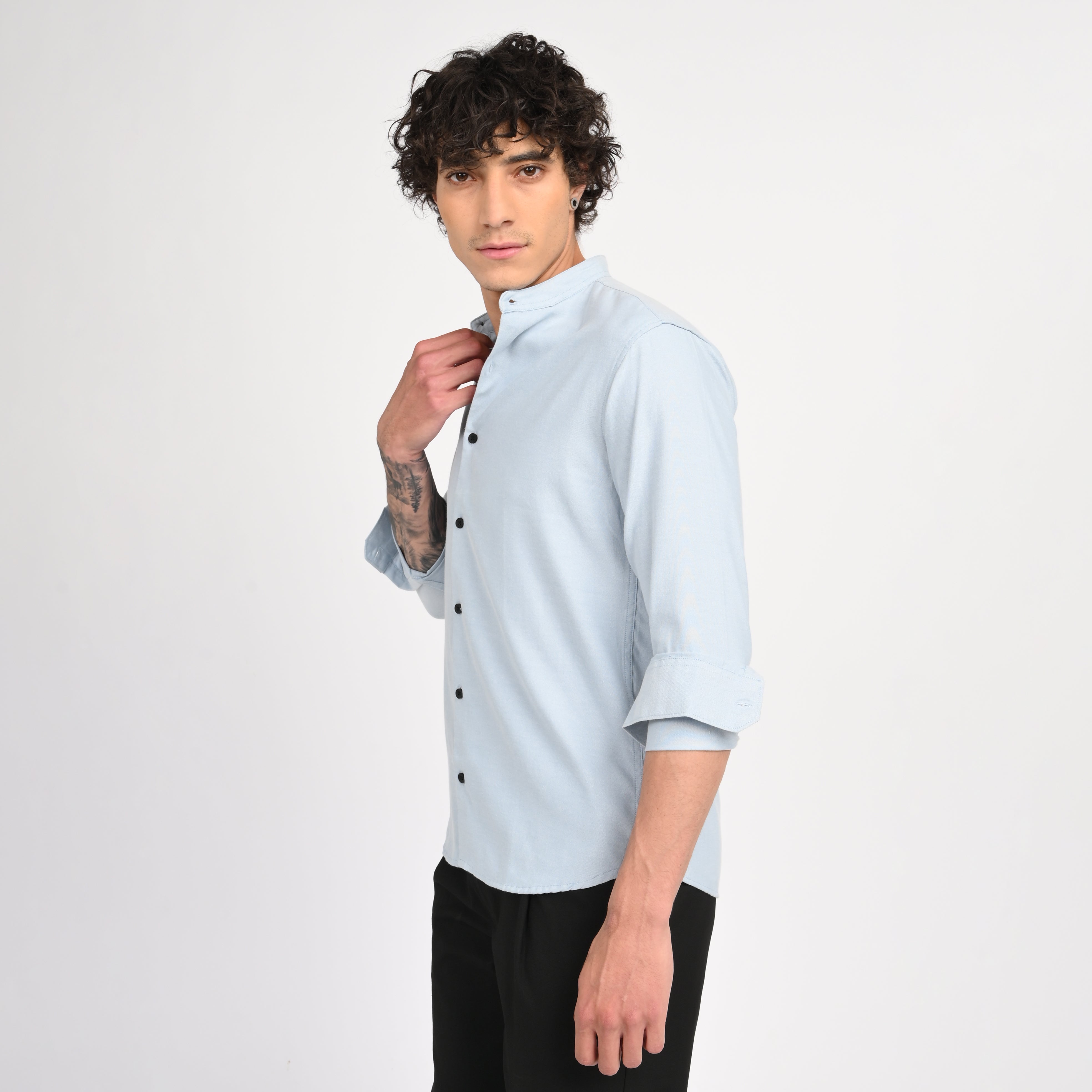 Mandarin Collar Plain Shirt - Snipes