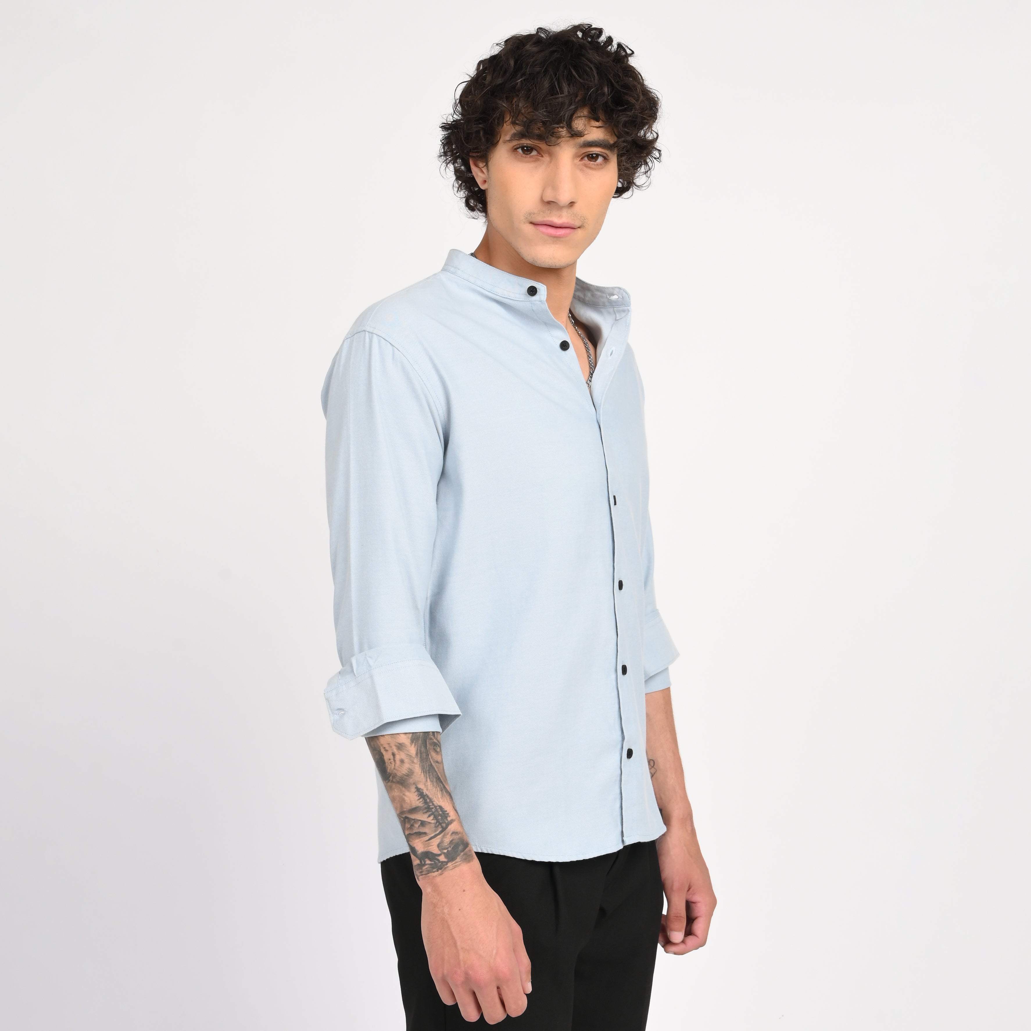 Mandarin Collar Plain Shirt - Snipes