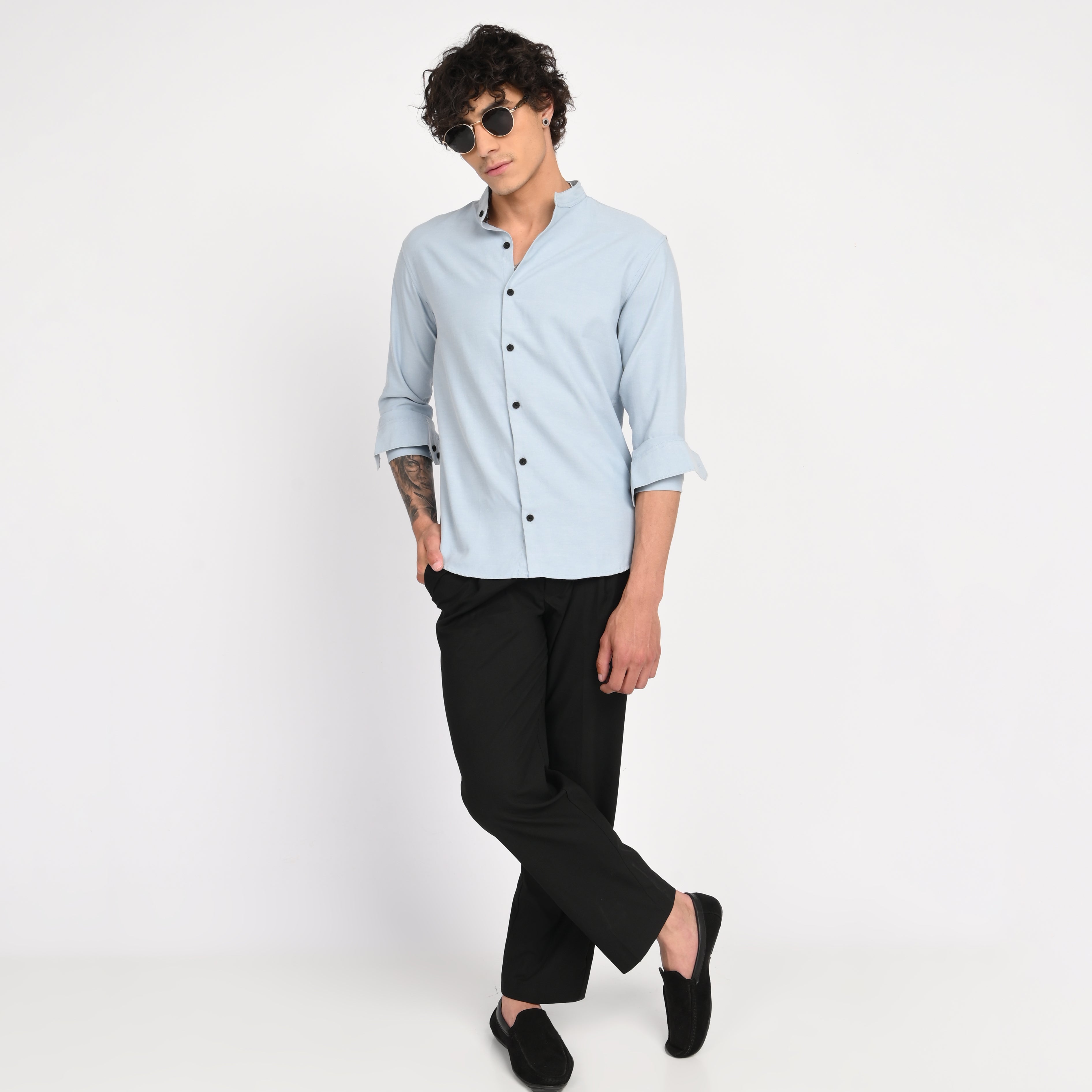 Mandarin Collar Plain Shirt - Snipes