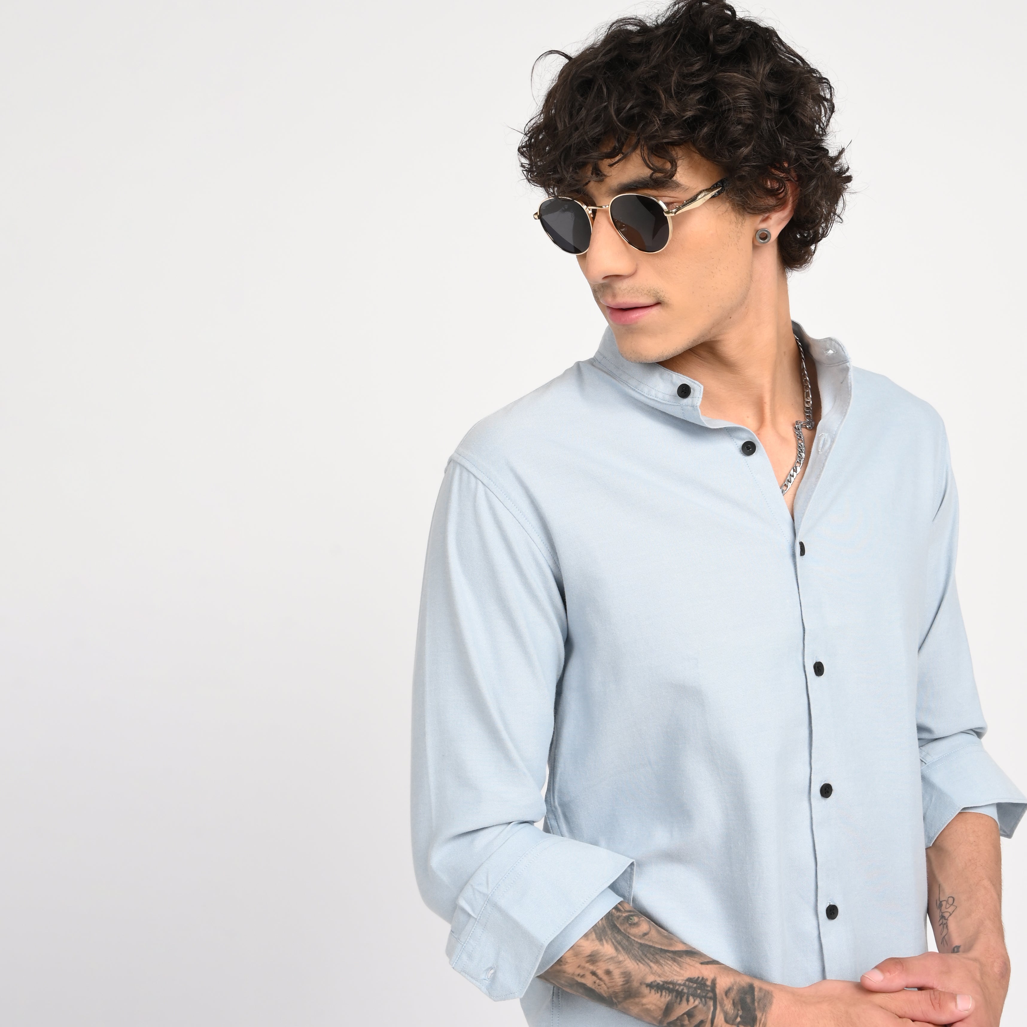 Mandarin Collar Plain Shirt - Snipes