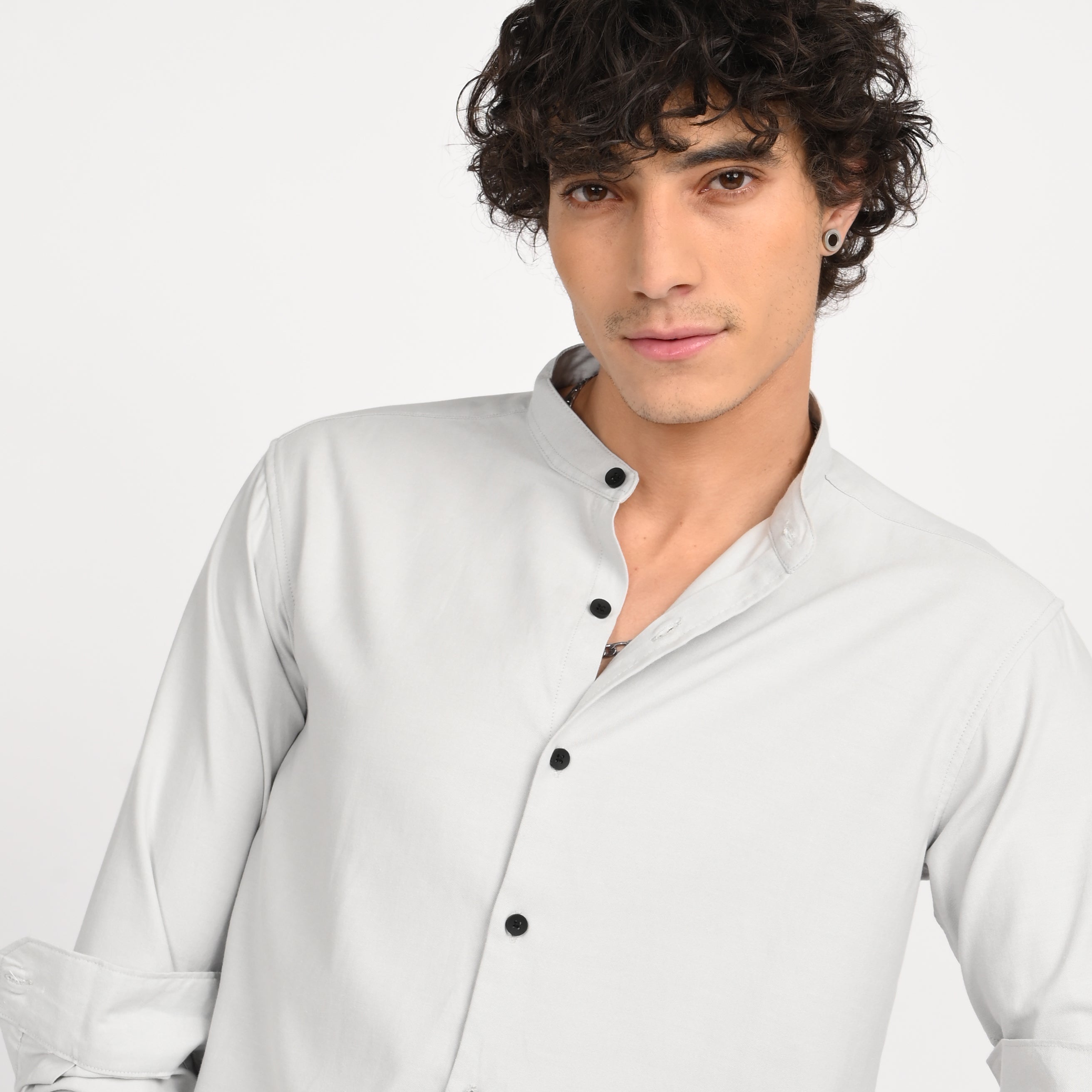 Mandarin Collar Plain Shirt - Snipes