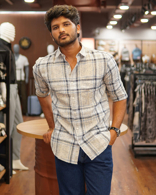 Acid Wash Checkered Shirt - Blue Line