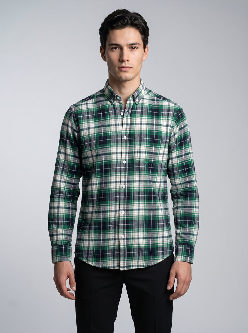 Men’s Green & Navy Plaid Check Full Sleeve Shirt
