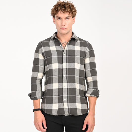 Monochrome Grid Casual Shirt