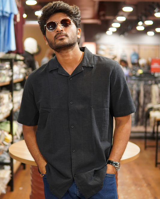 Cuban Collar Shirt - Black