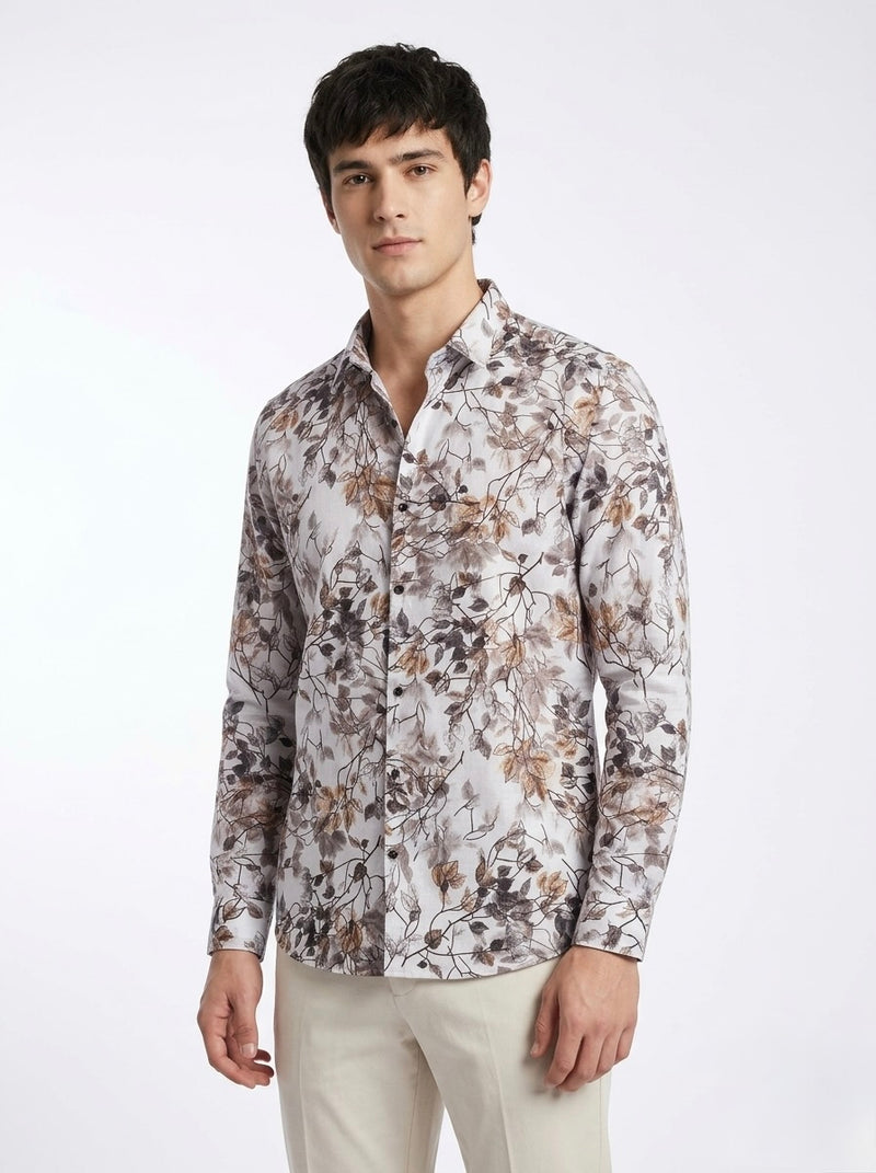Men’s Botanical Foil Print Full Sleeve Shirt
