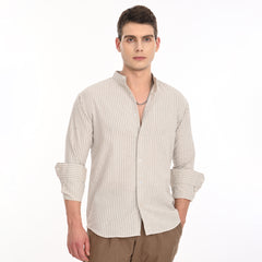 Striped Casual Shirt with Mandarin Collar