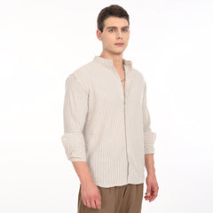 Striped Casual Shirt with Mandarin Collar