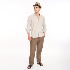 Striped Casual Shirt with Mandarin Collar