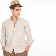 Striped Casual Shirt with Mandarin Collar