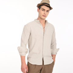 Striped Casual Shirt with Mandarin Collar