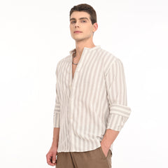Mandarin Collar Shirts in Vertical Stripes