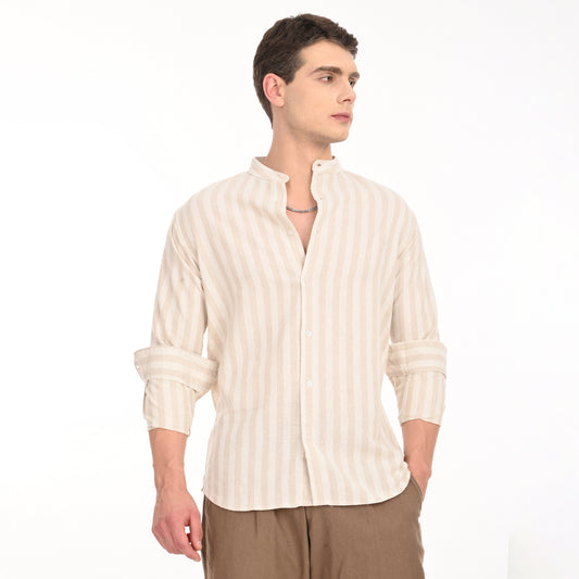 Mandarin Collar Shirts in Vertical Stripes