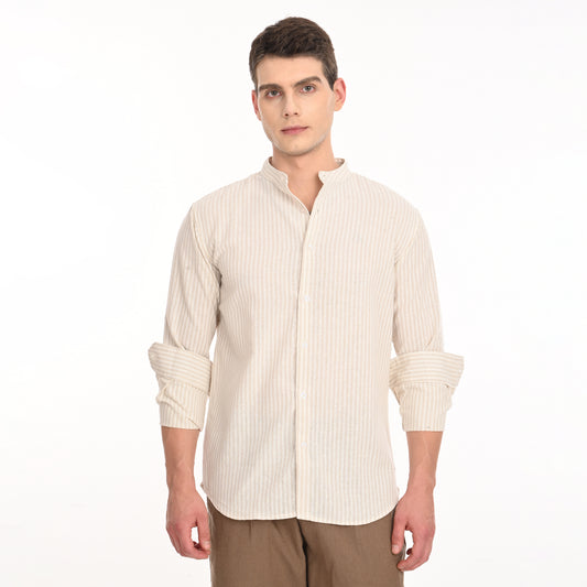 Striped Casual Shirt with Mandarin Collar