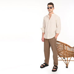 Striped Casual Shirt with Mandarin Collar