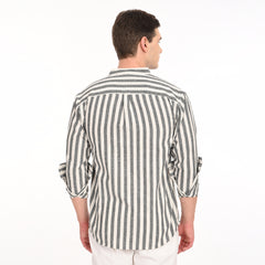 Mandarin Collar Shirts in Vertical Stripes