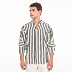 Mandarin Collar Shirts in Vertical Stripes