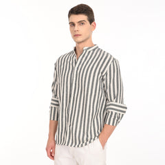 Mandarin Collar Shirts in Vertical Stripes