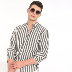 Mandarin Collar Shirts in Vertical Stripes