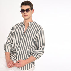 Mandarin Collar Shirts in Vertical Stripes