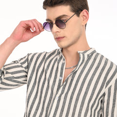 Mandarin Collar Shirts in Vertical Stripes