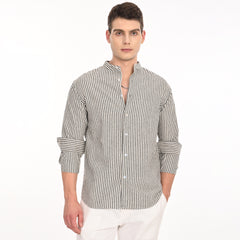 Striped Casual Shirt with Mandarin Collar