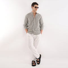 Striped Casual Shirt with Mandarin Collar