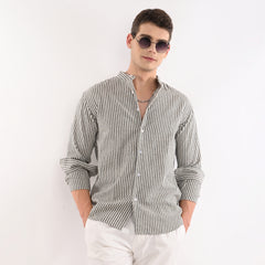Striped Casual Shirt with Mandarin Collar