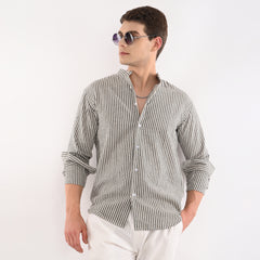 Striped Casual Shirt with Mandarin Collar