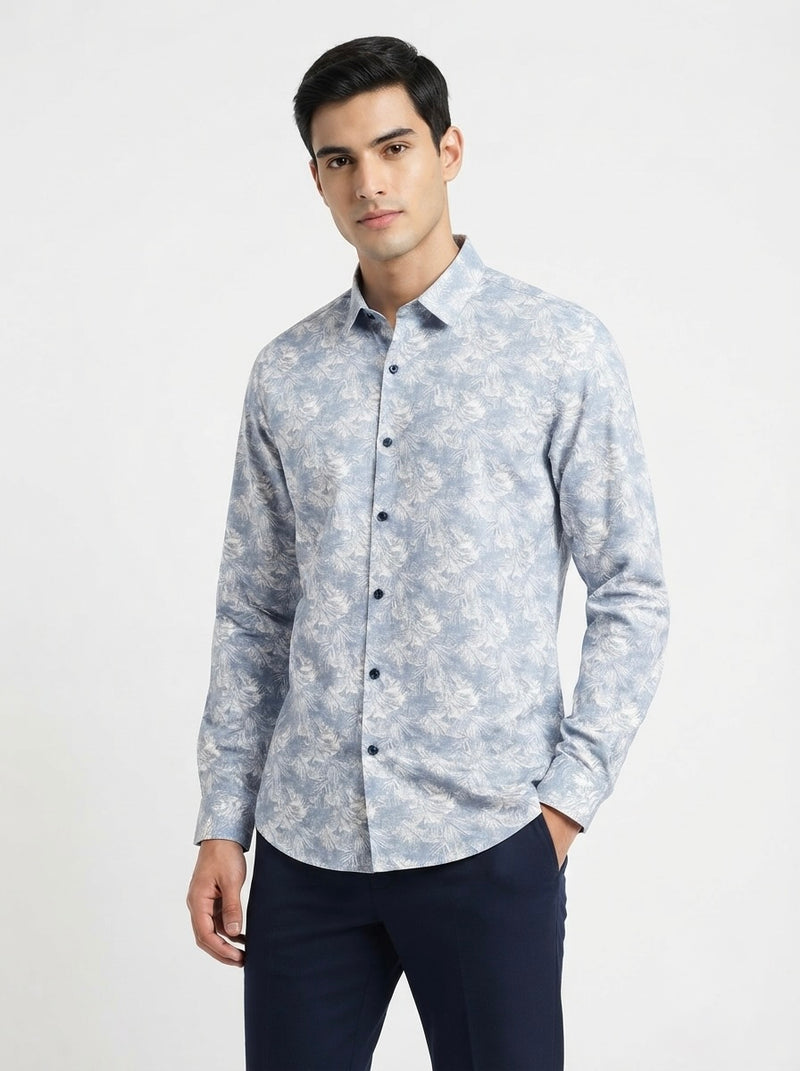 Men’s tropical leaf printed full sleeve shirt by Snipes featuring vibrant green and yellow leaf patterns on lightweight fabric.