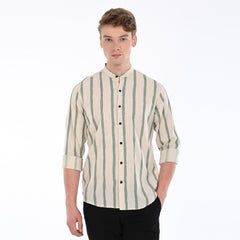 Stripes Shirt Chinese Collar