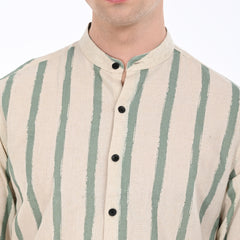 Stripes Shirt Chinese Collar