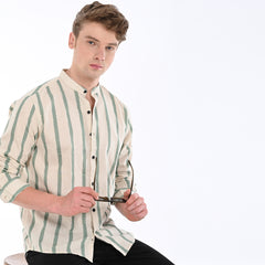 Stripes Shirt Chinese Collar