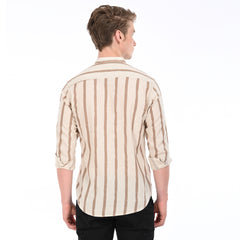 Stripes Shirt Chinese Collar