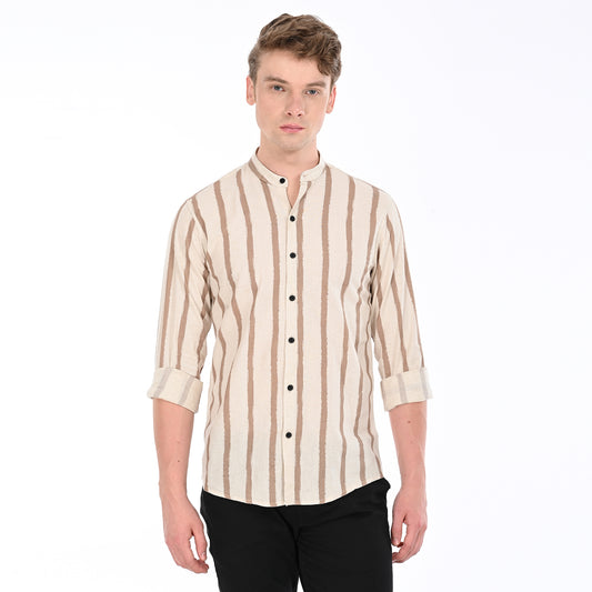 Stripes Shirt Chinese Collar