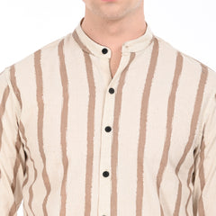 Stripes Shirt Chinese Collar