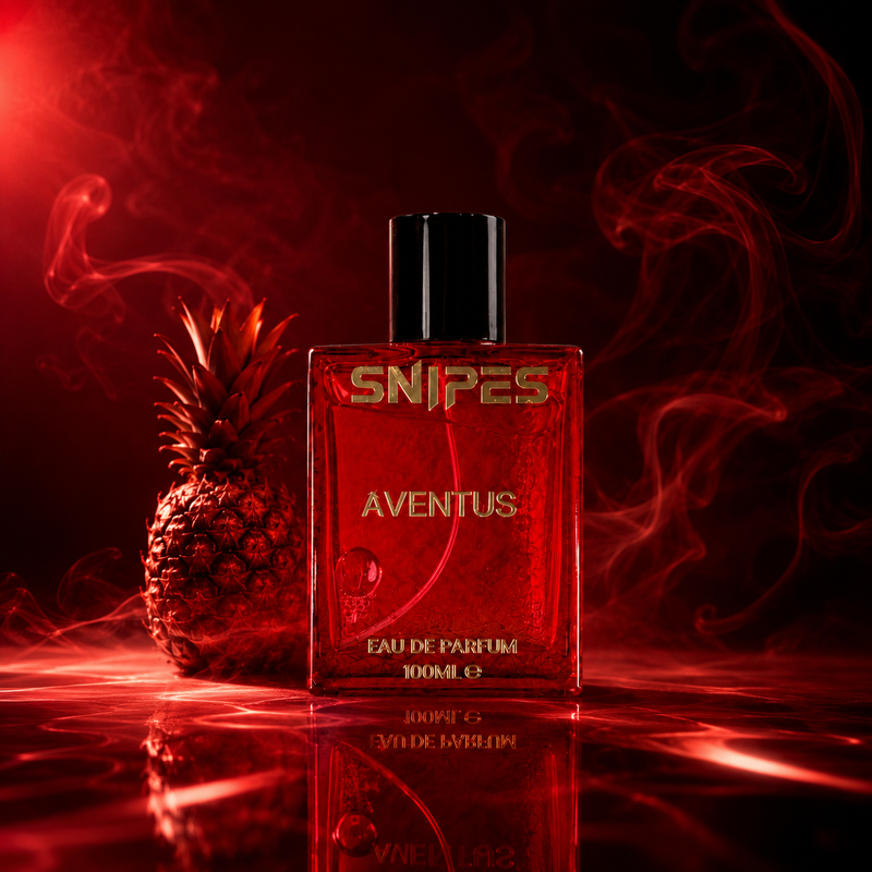 Snipes Aventus EDP perfume 100ml bottle with sleek design and black cap, showcasing a luxury fragrance for men.