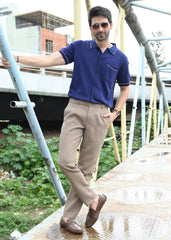 Navy Blue Contrast Stitch Button-Up Shirt